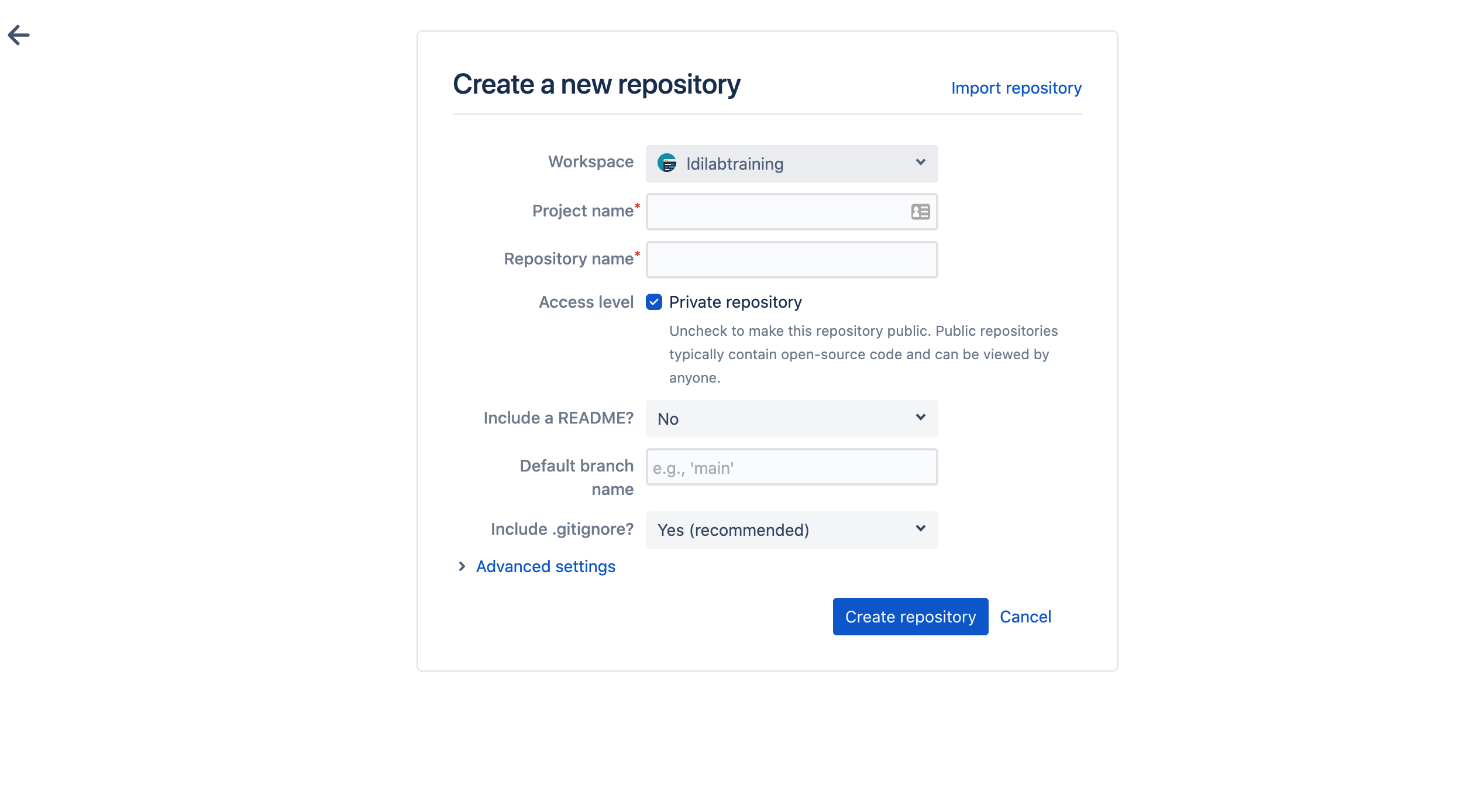 Creating a Repository on Bitbucket (Step 3)