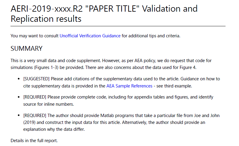 Example report summary