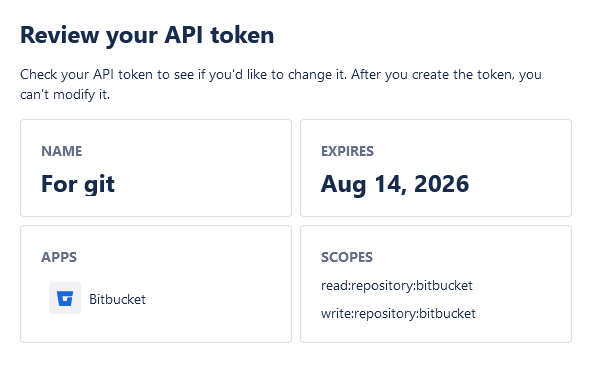 Screenshot of API Token creation