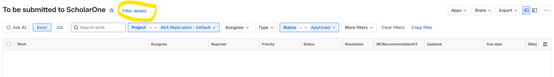 Filter details screenshot
