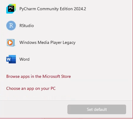 Choose app on your PC dialog